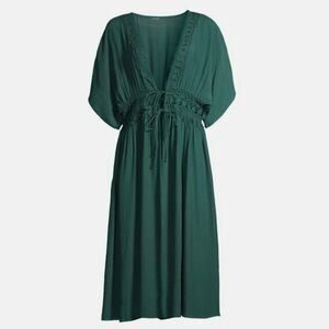 Time and Tru Forest Green Long Maxi Length Tie Front Kimono Size Large